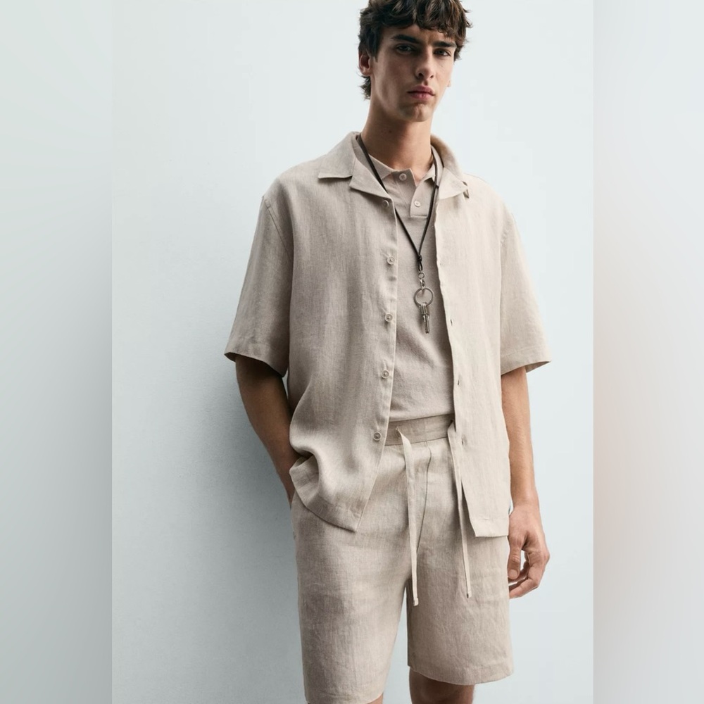 Zara Men’s 100% Linen Relaxed Fit Beige Shirt 🤎